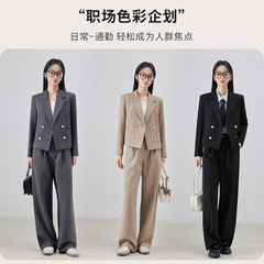 灰色西装套装女春秋轻职场小个子短款职业装通勤面试正装西服外套