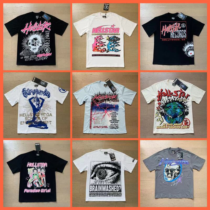 Beautiful Fashion Hell Star Ins Same Style Vintage Printed Top for Men and Women Casual Fashionable Pure Cotton Washable Short-Sleeved T-Shirt