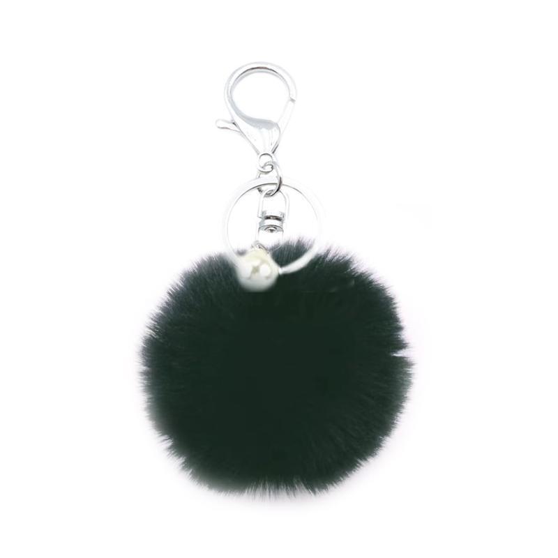 Pearl Keychain Soft Pom Pom Keychain Artificial Rabbit Fur Plush Fluffy Ball Keychain with Pearl Hair