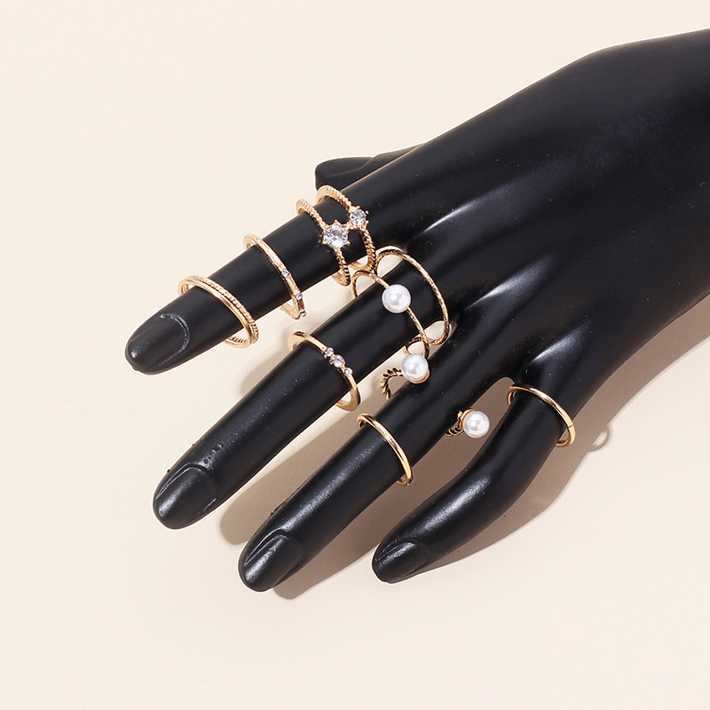 9g Weight Women'S Gender Fashion Pearl Rhinestone Alloy Ring Set 12