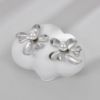 Brand small design earrings from pearl stainless steel, universal accessory, flowered, wholesale