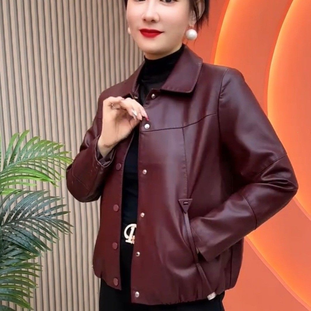 带绳短款女士皮衣外套2026春秋新款宽松休闲减龄洋气皮夹克潮批发