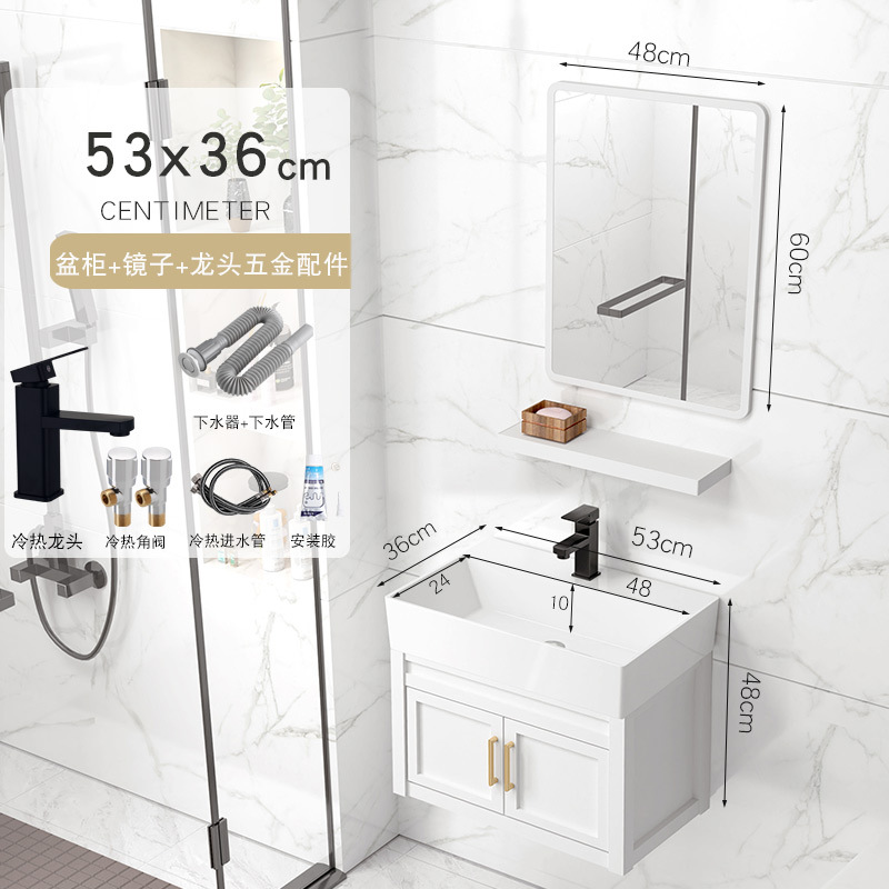 53x36cm gabinete de lavabo + accesorios de grifo + espejo cuadrado