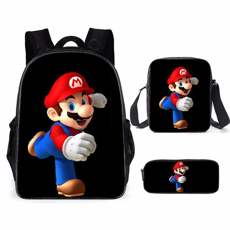 Mochila escolar de Super Mario – con estuche y bolso, diseño animado para niños y niñas