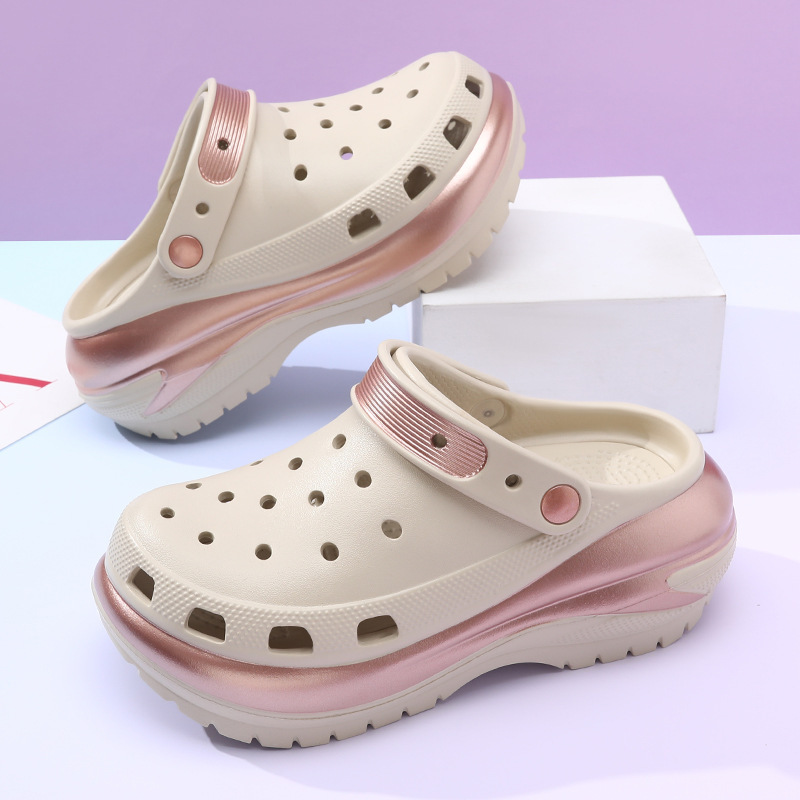 Summer Women's Platform Casual Hole Shoes EVA High Heel Non-slip Outer Wear Slippers Heightened Odor-proof Outdoor Couple Sandals