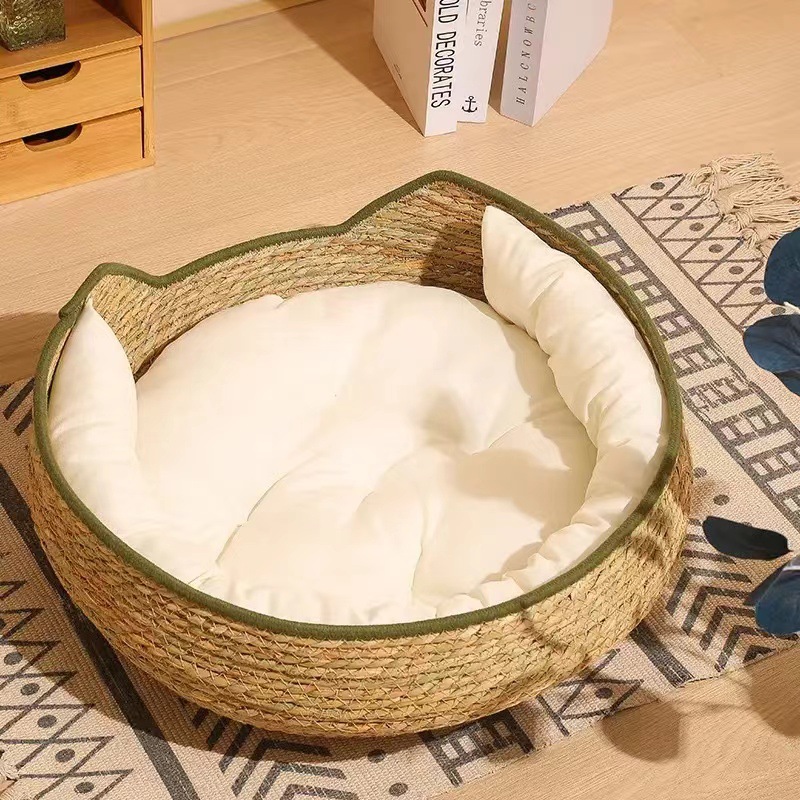 고양이 얼굴 카키 둥지 흰색 쿠션 베개