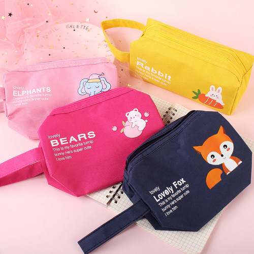 Original design Korean creative cute large pencil bag for men and women with double zipper cartoon student pencil bag canvas large capacity