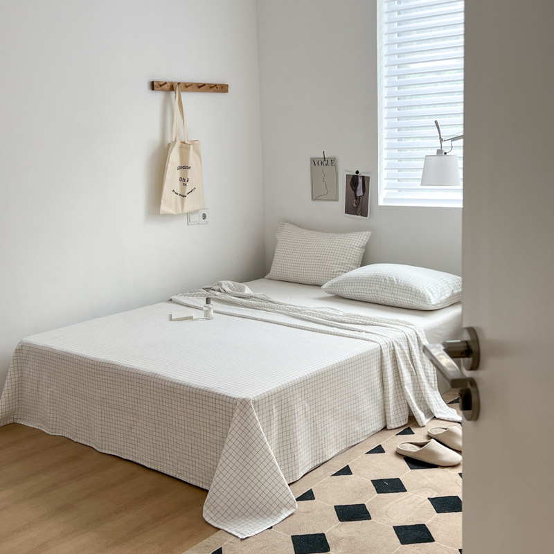 日本式無印単品シーツ良品水洗い綿シーツ純綿格子縞単独シーツベッドスカート純色純綿