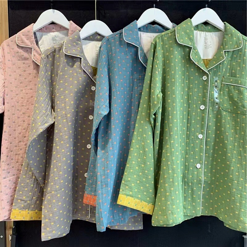 MUJI Double-layer Yarn Cotton Pajamas Cotton Women's Long-sleeved Spring and Summer Thin Men's Couples Good Home Suit MUJI Double-layer Yarn Cotton Pajamas Cotton Women's Long-sleeved Spring and Summer Thin Men's Couples Good Home Suit