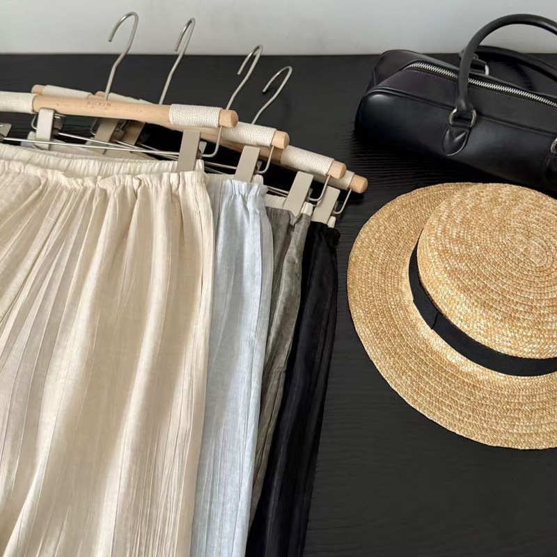 Spring and Summer Lightweight Korean Style Breathable Trousers High-Waisted Slightly Wrinkled Wide-Leg Trousers