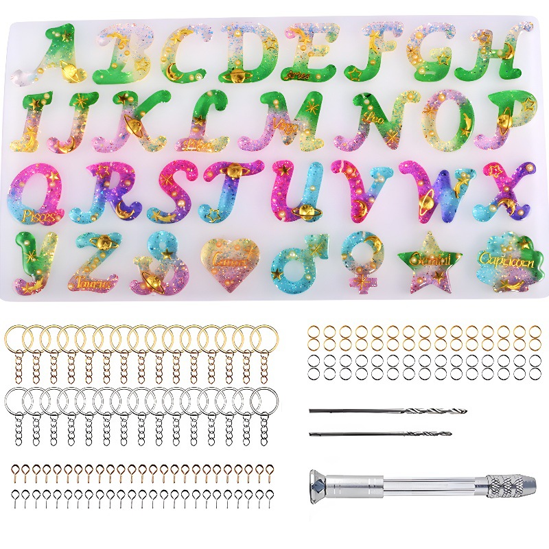 DIY cristal epoxi resina molde colgante 26 inglés llavero silicona molde Amazon