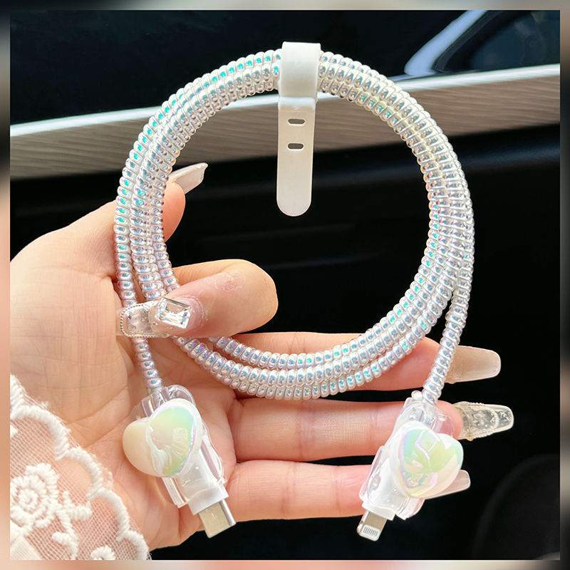 데이터 케이블 보호(케이블 바이트 쌍 포함) - Apple 고속 충전 20w에 적합한 [크리스탈 펄 러브]