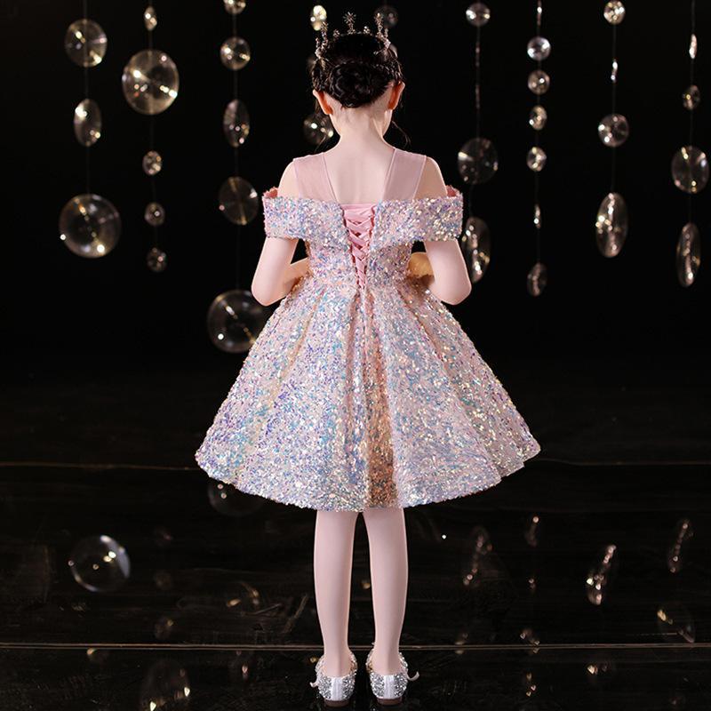 Sparkling Princess Dress For Girls - Glitter Short Sleeveless Party Gown For Birthday, Pageant, Special Occasions (Pink Gold)_voghion.com
