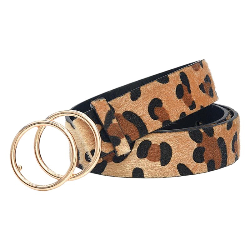 Nuevo estilo Europeo y Americano grande hebilla redonda de cuero de LA PU de la correa de las mujeres de moda del todo-fósforo del estampado de leopardo hebilla de cinturón de los pantalones vaqueros de las mujeres cinturón