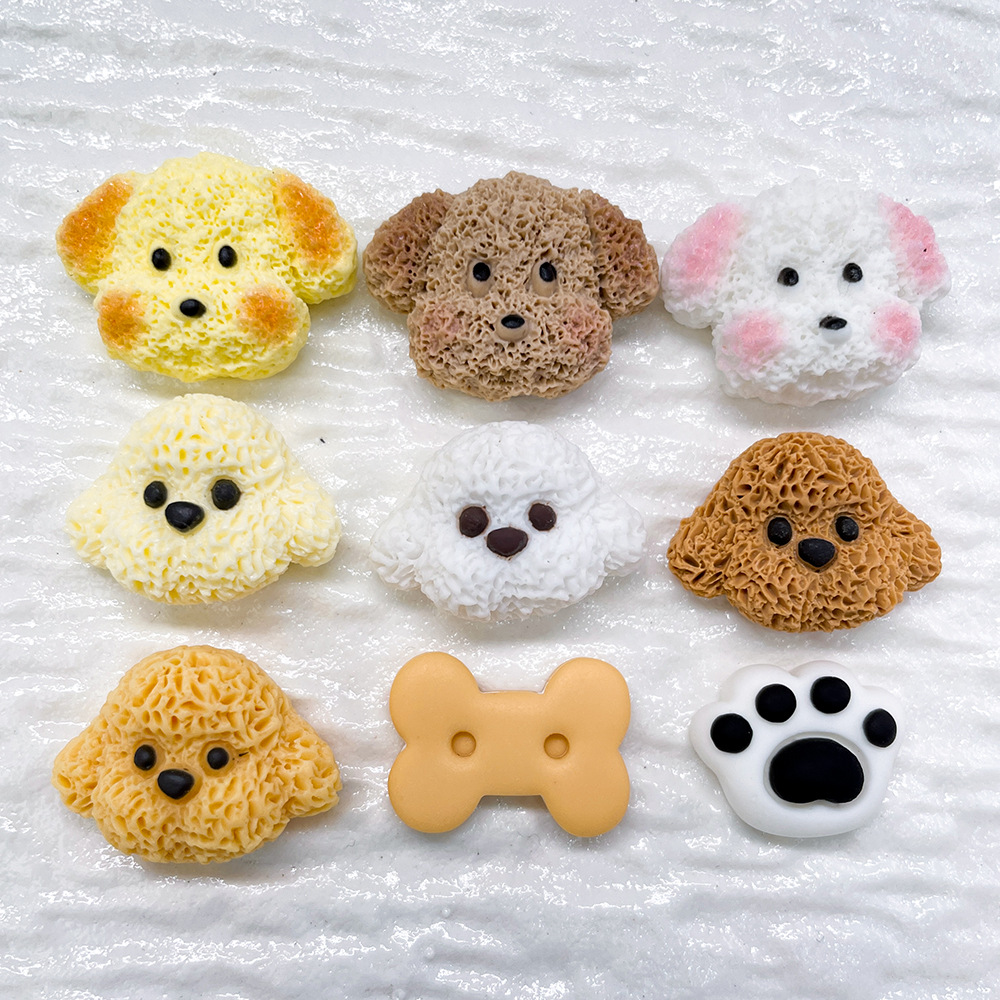 시뮬레이션 플러시 만화 강아지 머리 수지 액세서리 diy 크림 접착제 휴대 전화 케이스 신발 버클 머리핀 냉장고 자석 재료