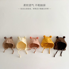 Baby hats, spring and autumn fetal hats, cute fur balls, male and female baby pullover hats, infant and toddler autumn and winter pure cotton ear protection hats