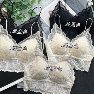Ultra-thin lace breathable quick-drying beauty back small floral wrapped chest sexy skin-friendly breathable fixed Cup embroidered mesh v-neck