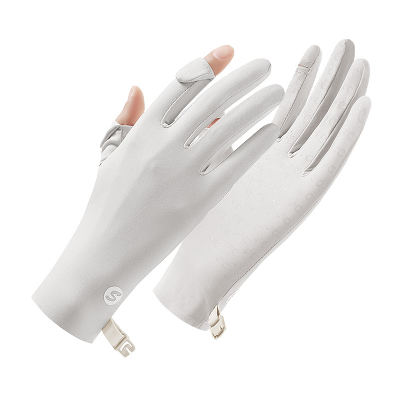 Guantes de verano para mujer, sensación de frío al aire libre transpirable, protector solar, dos dedos, conducción cómoda, conducción, guantes de dedos completos