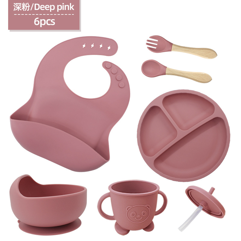 Conjunto de cubiertos de silicona para niños cubiertos de alimentación de grado alimenticio para bebés cubiertos de alimentación integral a prueba de caídas tazón taza de paja