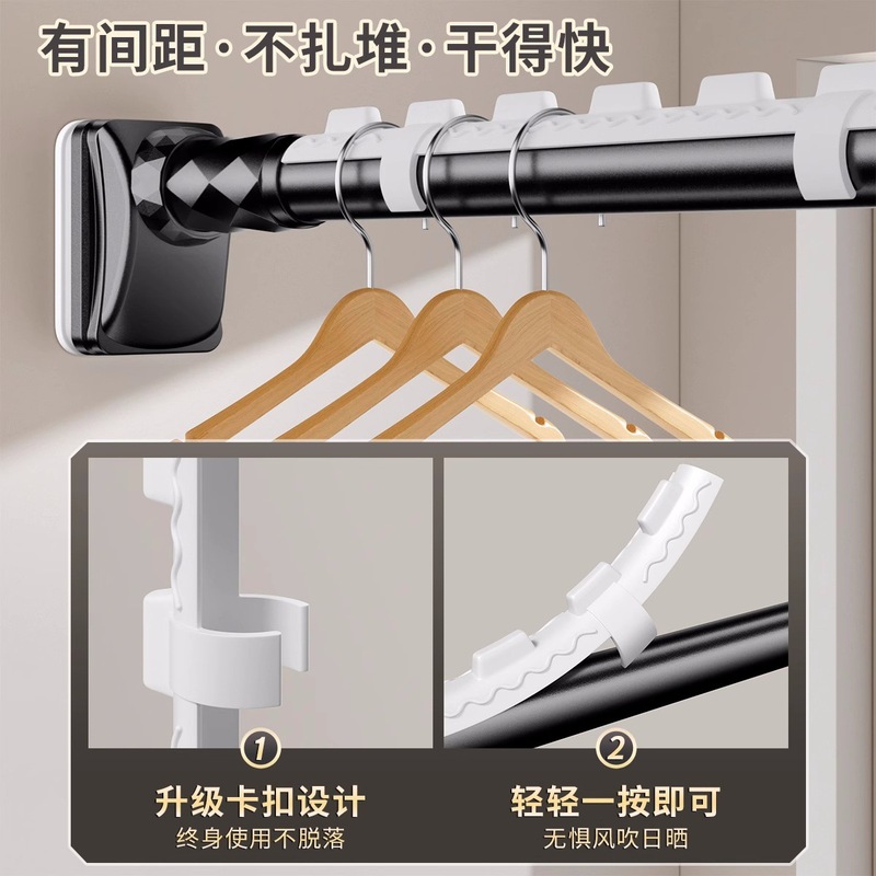 一键拉伸免打孔伸缩晾衣杆可调节不锈钢晾衣杆家用衣柜伸缩杆撑杆|undefined