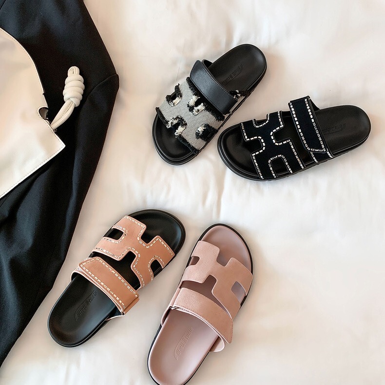 Su yinyin with version ~ new color hook and loop leisure thick bottom h-type second uncle slippers women's sandals wear summer new