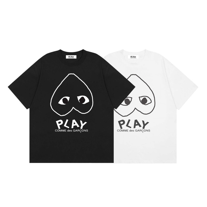 Japanese Trendy Brand Cdg Rei Kawakubo Play Double Linear Inverted Heart Print Loose Casual Unisex Short-Sleeve T-Shirt