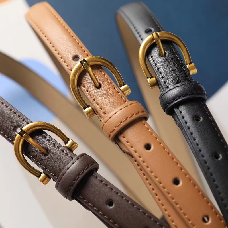 Five Color Retro Cowhide Belt for Women, Simple and Versatile, Soft Leather Thin Belt for Women, Korean Student Jeans with Fashion_voghion.com