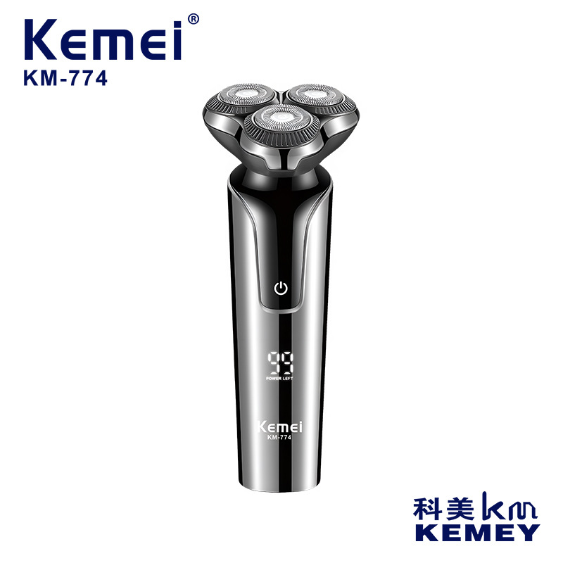 Kemei nueva máquina de afeitar eléctrica ipx4 cuerpo completo impermeable LCD chapa flotante tres cabeza corte