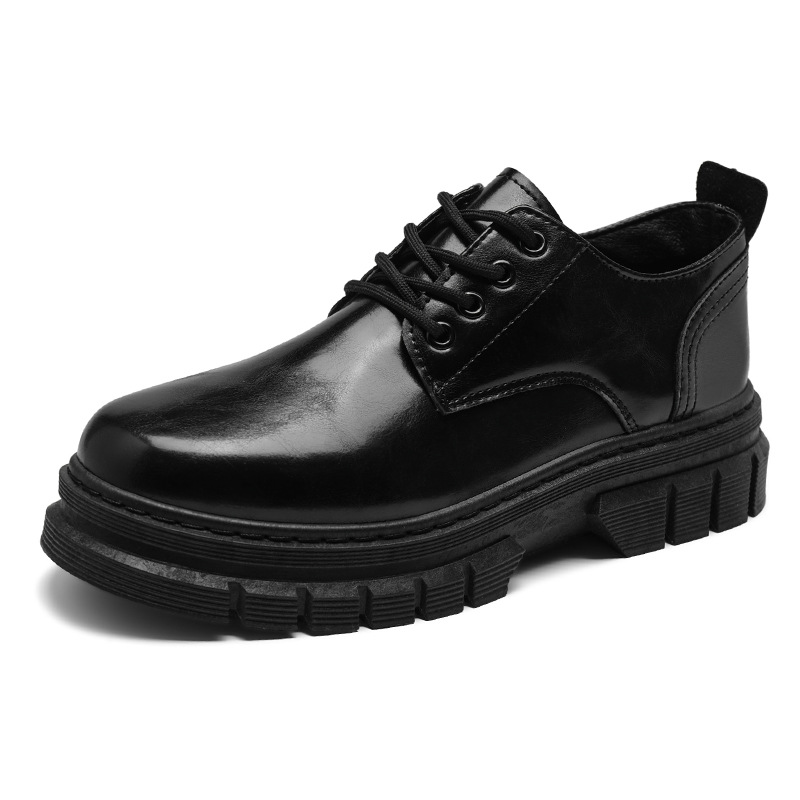 2024 otoño nuevos zapatos de cuero casuales aumentan la tendencia de los zapatos de herramienta de hombre con cabeza redonda con suela suave, zapatos de moda con suela gruesa