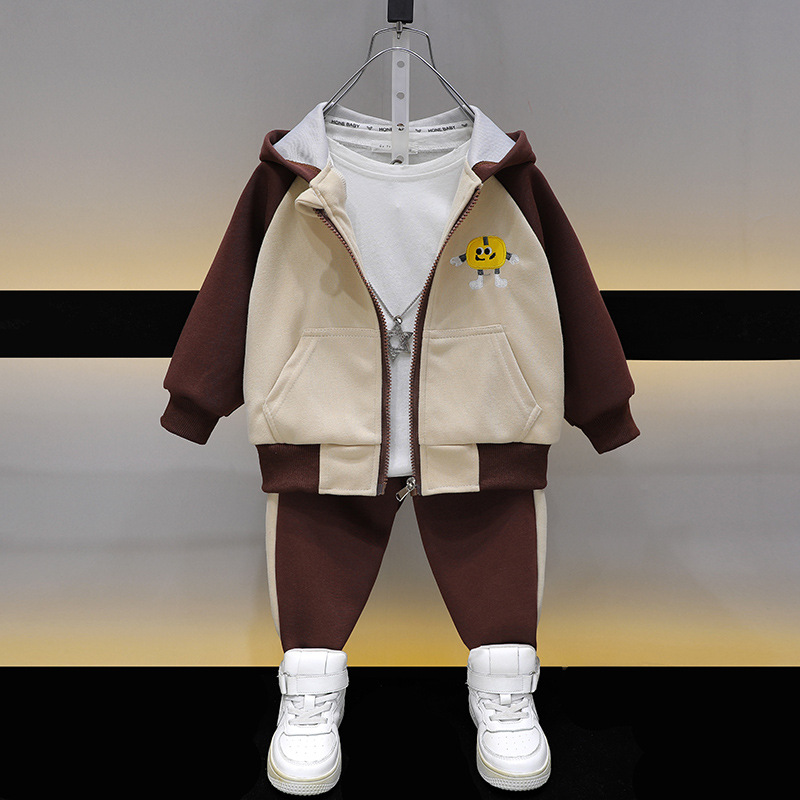 6379 Traje de niño 2025 otoño nuevo bebé de dos piezas de dibujos animados para niños pequeños y medianos con capucha ropa deportiva para niños