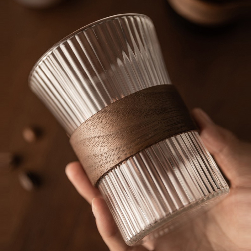 Vertical Line Coffee Cup High-End Glass Cup Heat Insulation Hot Water Cup Mingen Tea Cup Household Cups Manufacturer Wholesale