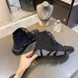 Mid-Barrel Paris Stretch Socks Shoes Women's Internet Popular Ins Super Hot High-top Sports Men's Casual Flat B- home Trendy Shoes
