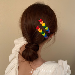 Full of girlishness rainbow heart hair clip 2023 new style trendy back of the head clip head accessory one word broken hair clip hair accessory for women 