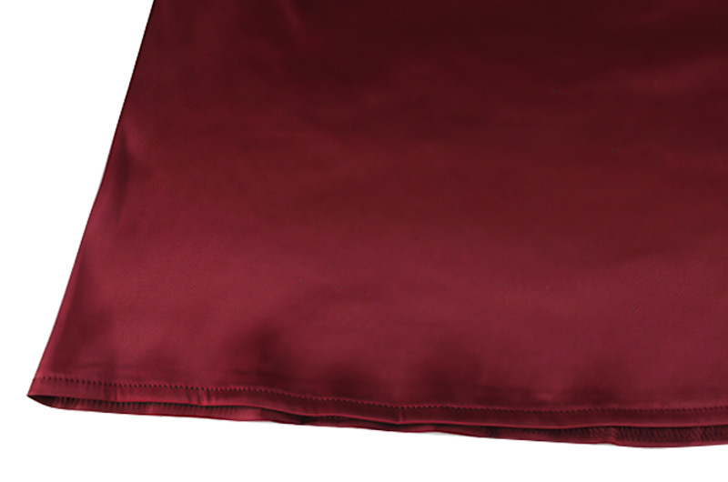 Low Cut Halter Swing Collar Sexy Backless Wine Red Slim Fit Graceful Satin Dress