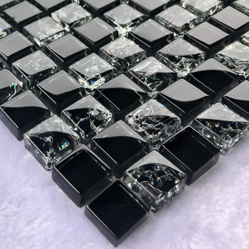 Black Mosaic Crystal Glass Background Wall Stone Nordic Entrance Swimming Pool Living Room Toilet Bathroom Tile