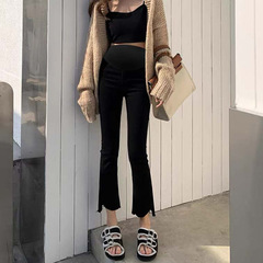 3022 Pregnant Pants with High Elasticity, Korean Cotton, Spring and Autumn Style, Casual Micro-Flare Pants, Fringe, Outerwear Fashion Long Pants
