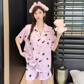 2026年新款冰丝睡衣女士夏季短袖短裤高级感仿真丝家居服套装夏天