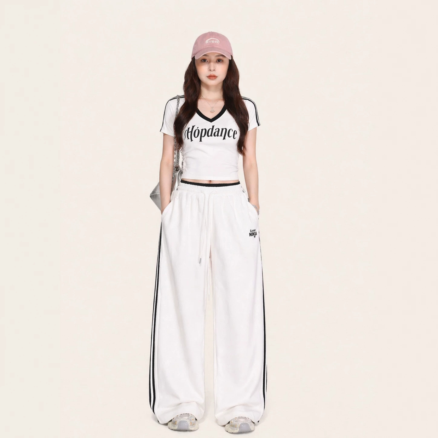 Street dance jazz dance set, American trendy brand three-stripe sports pants for women, suitable for jazz dance, hip-hop, casual loose sweatpants