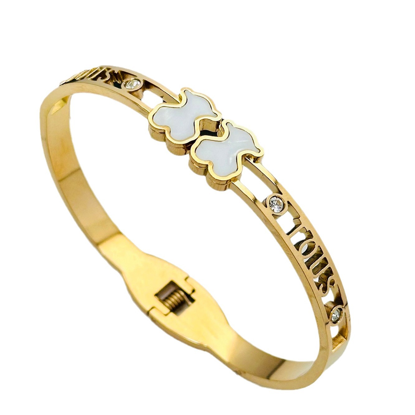Red en línea venta caliente 18k oro rosa de titanio pulsera de acero ossa mujer diamante hueco pareja joyas pulseras de moda al por mayor