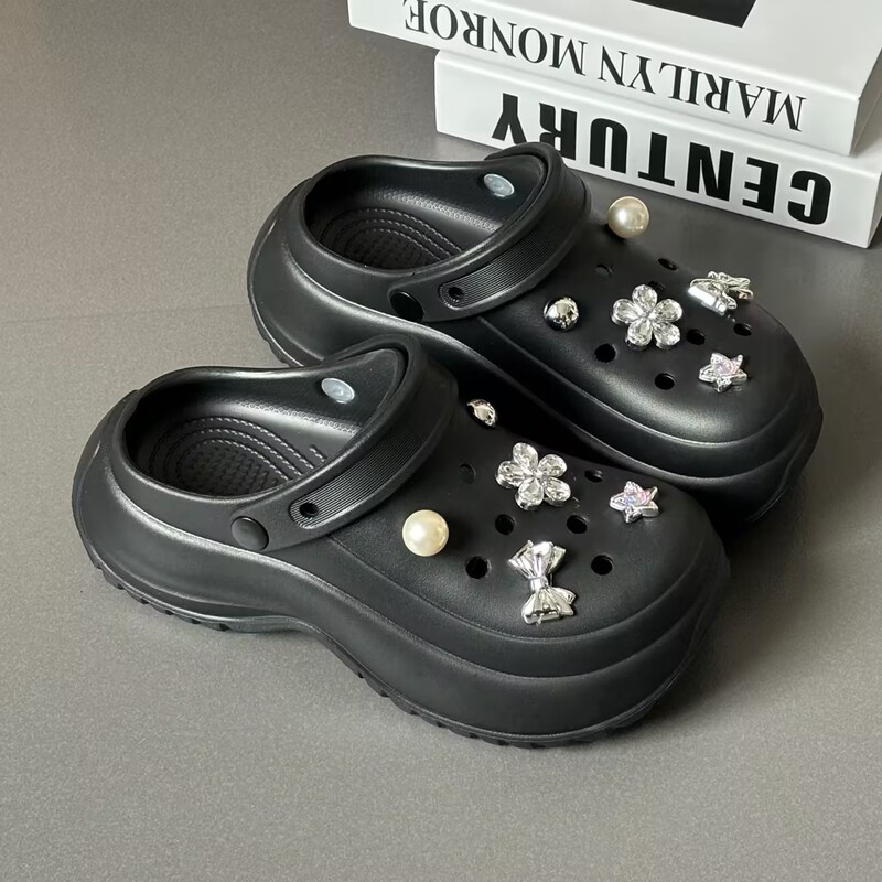 7cm Height-raising Hole Shoes Women's Summer New Outfit Breathable Thick Sole Shoes Feeling Beach Sandals and Slippers with Baotou