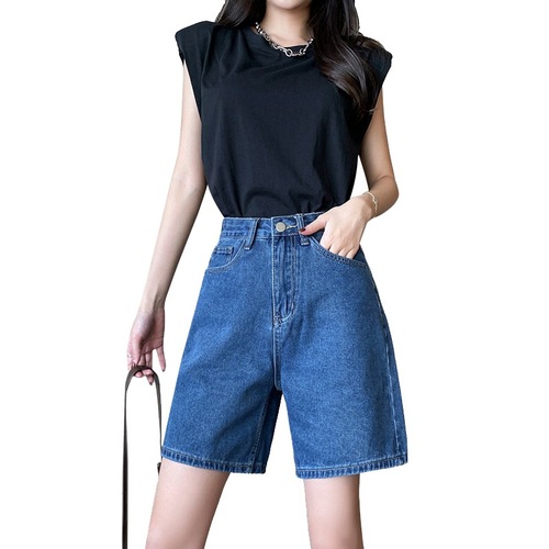Trendy denim shorts for women 2022 summer loose and thin large size fat mm slimming a-line high-waisted straight-leg pants
