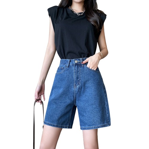 Trendy denim shorts for women  summer loose and thin large size fat mm slimming a-line high-waisted straight-leg pants
