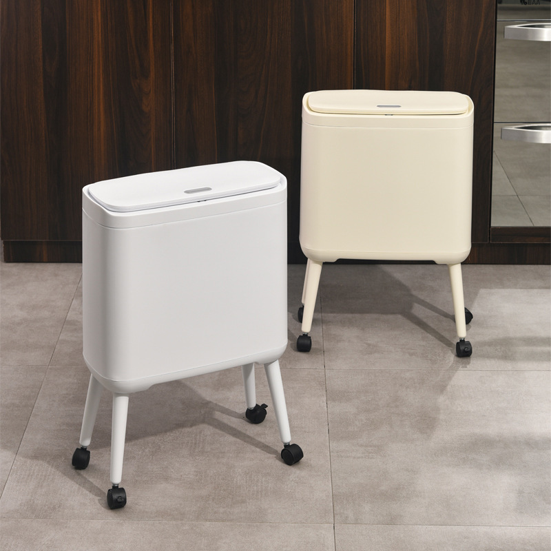 Sealed Kitchen Waste Bin with a Press-Open Lid, Storage Bin with Wheels, Mobile Kitchen Sanitation Cleaning Bin