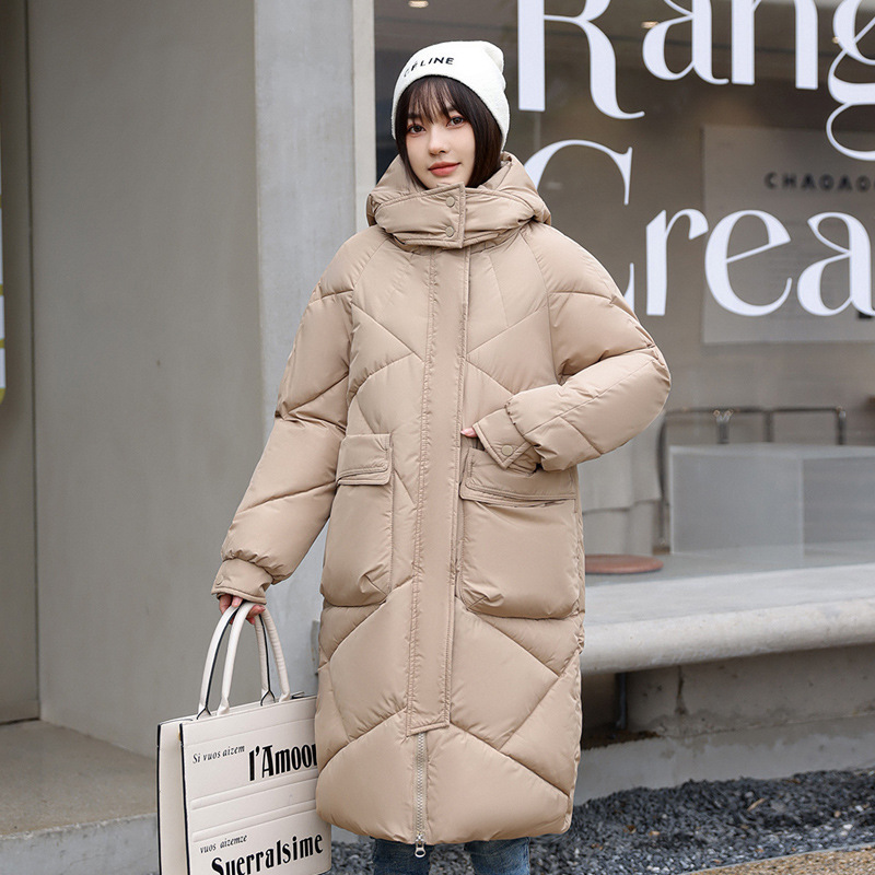 韓国版の外国貿易の厚いパンの服のダウンの綿服の女性のゆったりした冬のコートの中の長いタイプの膝の綿入れの上着|undefined
