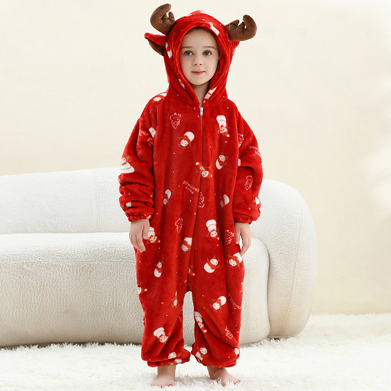 Pijamas de franela de una pieza con dibujos animados de animales para niños Michley, monos navideños infantiles transfronterizos, disfraces para actuaciones.