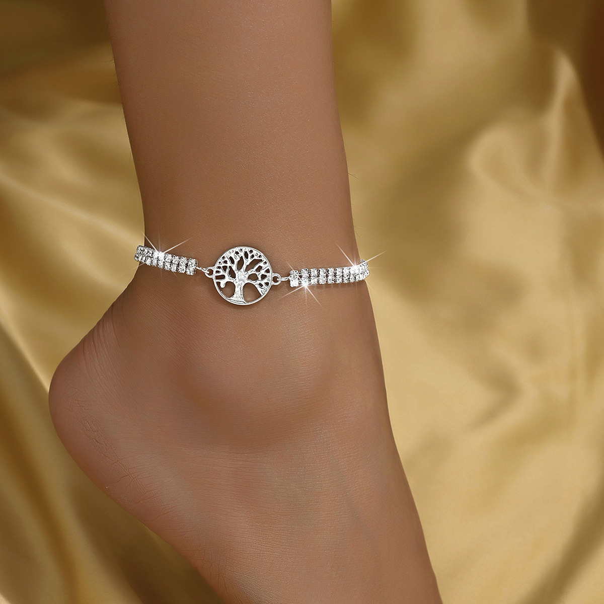 Europa y los Estados Unidos simples playa de arena cuadrada completa pulsera de tobillas de diamante nicho de tendencia transfronteriza explosión joyería de pie de diamante