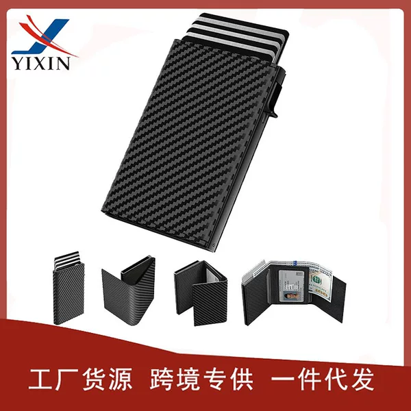 Amazon Hot Sale Men's Triple Fold Pop-up Aluminum Box Wallet RFID Shielded Large Capacity Microfiber Oil Wax Card Case