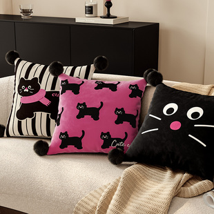 Cross-Border Cat Print Sofa Living Room Pillow Cover Cartoon Velvet Pillow Lumbar Pillow Bedside Nap Cushion Cover