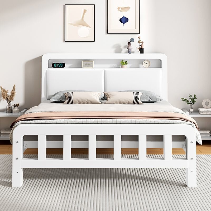 Wrought iron bed, double bed for home use in the bedroom, suitable for children and small spaces, single bed with reinforced iron frame and soft upholstery, ideal for rental housing