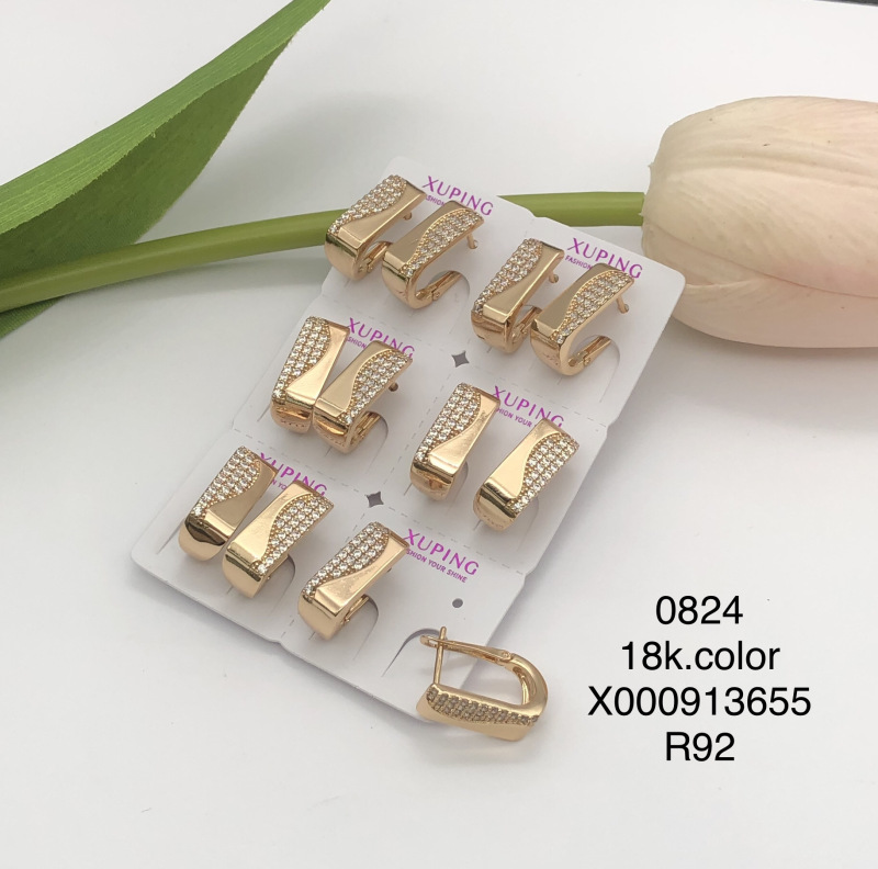 Pendientes de aro Xuping transfronterizos rusos de 18k con incrustaciones de diamantes, joyería de lujo ligero de alta gama al por mayor para mujer.